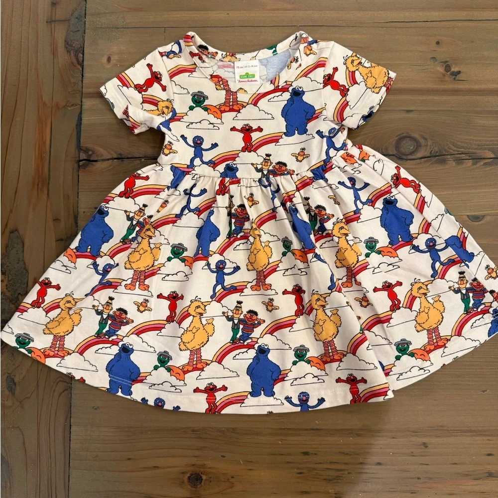 Sesame Street Cream Dress with Blue, Yellow & Red Characters